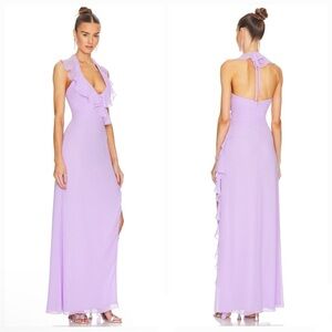 NEW NWT YAURA X REVOLVE Itunu Ruffle Halter Maxi Gown In Lilac Light Purple